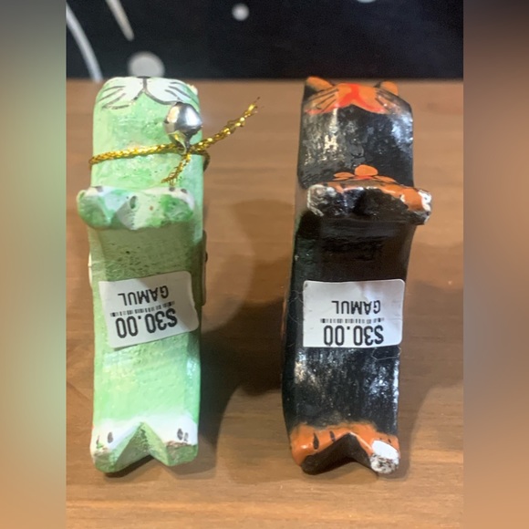 Handpainted Cat Ring Figurines Wood Long Tall Kitties Mexico Set Lot 2 NWT - Picture 11 of 16